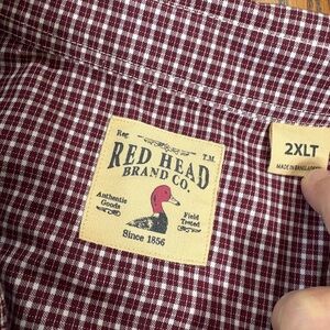 REDHEAD BRAND SIZE 2XLT MAROON PLAID LING SLEEVE BUTTON DOWN WITH POCKET EUC